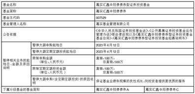 嘉实汇鑫中短债债券型证券投资基金调整大额申购（含定投）业务的公告